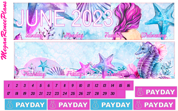 June 2023 Monthly View Planner Kit for the Classic Happy Planner - Mermaid