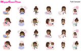 Planner Girl Character Activity Stickers Sampler Multiple Hair Colors Available - MeganReneePlans