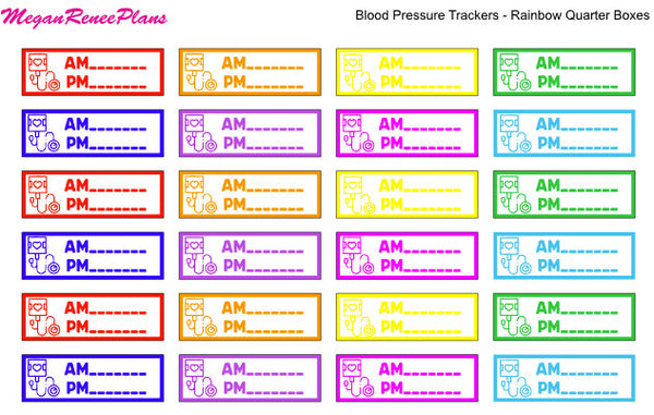 Blood Pressure Trackers for AM and PM Quarter Box Size Matte Planner Stickers - MeganReneePlans