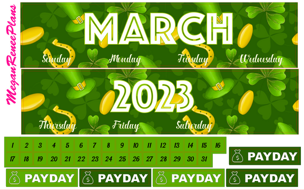 MARCH 2023 ST PATRICKS THEME MONTHLY VIEW KIT FOR THE ERIN CONDREN LIFE PLANNER