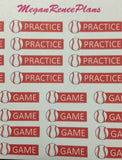 Baseball Practice / Baseball Game Matte Planner Stickers - MeganReneePlans