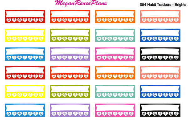 Multi Color Weekly Habit Tracker Side Bar Planner Stickers - MeganReneePlans