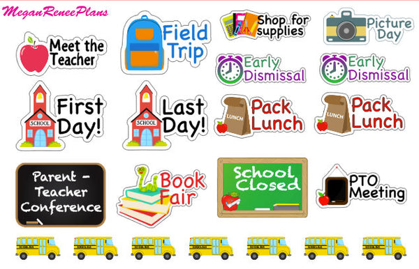 Back to school / school / school days sampler planner stickers - MeganReneePlans