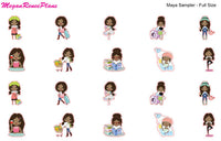 Planner Girl Character Activity Stickers Sampler - Multiple Hair Colors - MeganReneePlans