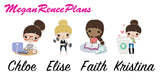 Planner Girl Character Activity Stickers Sampler Multiple Hair Colors Available - MeganReneePlans