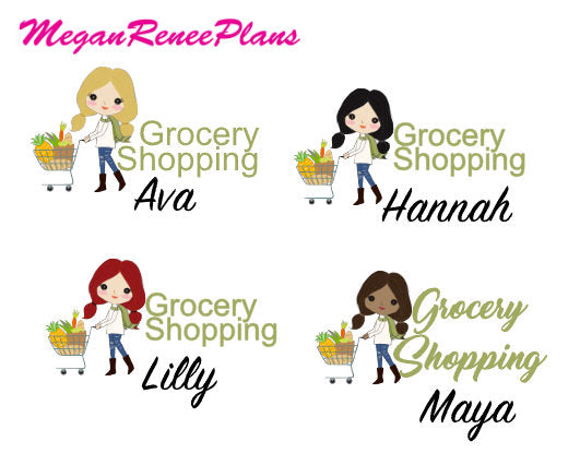 Grocery Shopping Functional Character Planner Stickers - MeganReneePlans