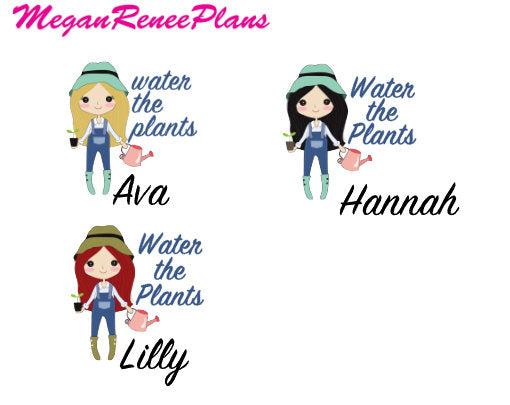 Gardening / Water the Plants Functional Character Planner Stickers - MeganReneePlans