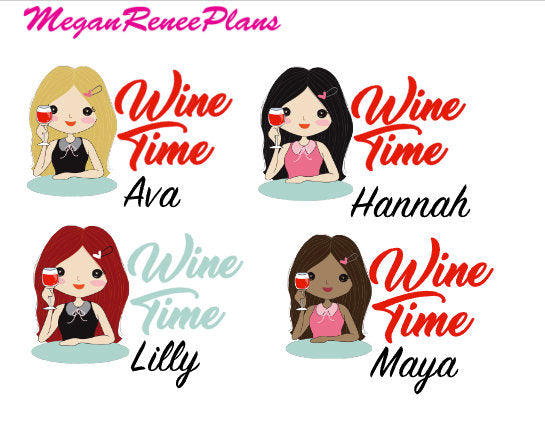 Wine Time / Wine Functional Character Planner Stickers - MeganReneePlans
